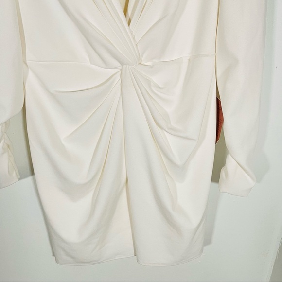 NEW Tadashi Shoji Sabine Plunge V-Neck Twist-Front Long-Sleeve Mini Dress White - Picture 9 of 12